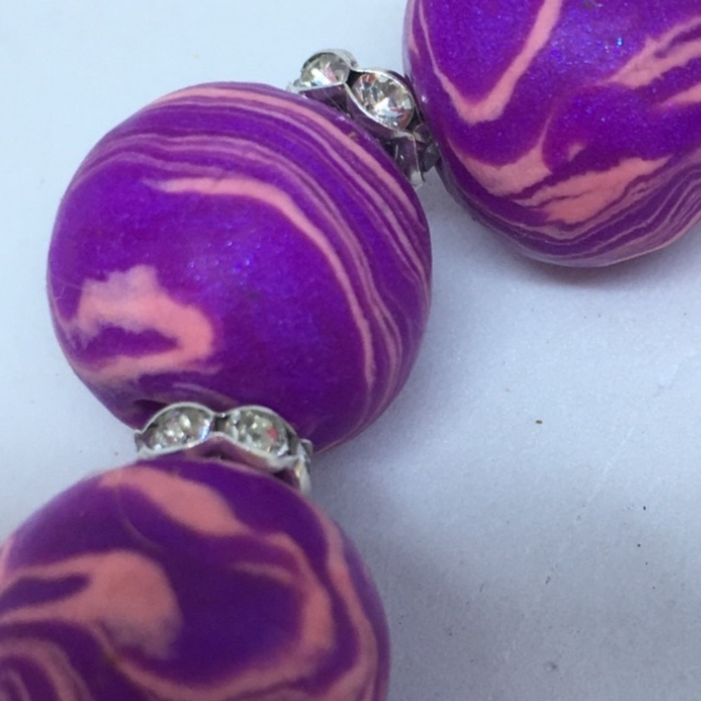 Unique Artisan Purple Marble-Look Beaded Bracelet with Rhinestone Spacers - Picture 10 of 11